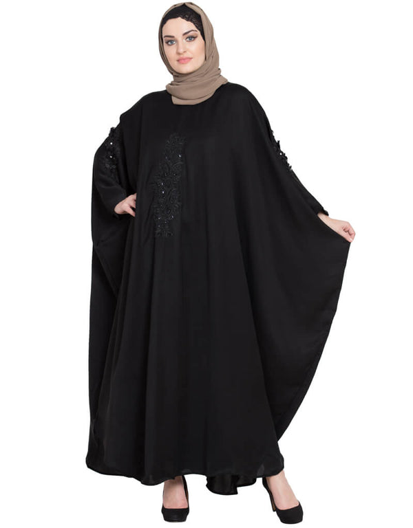 Muslim embellished patch Nida Kaftan Black Women Online shopping USA